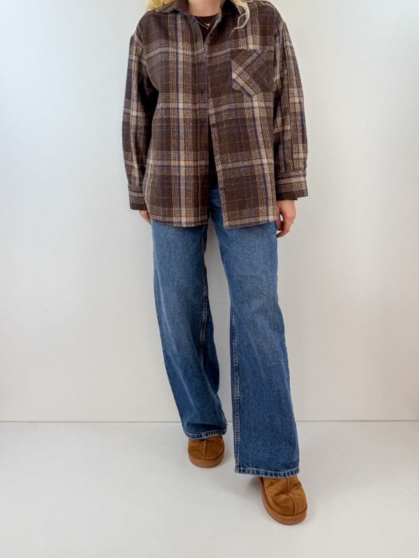 Kahverengi mavi çizgili oduncu gömlek