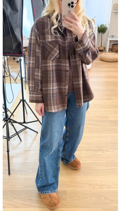 Kahverengi mavi çizgili oduncu gömlek