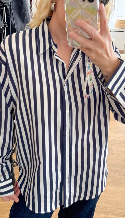 Lacivert çizgili oversize gömlek 