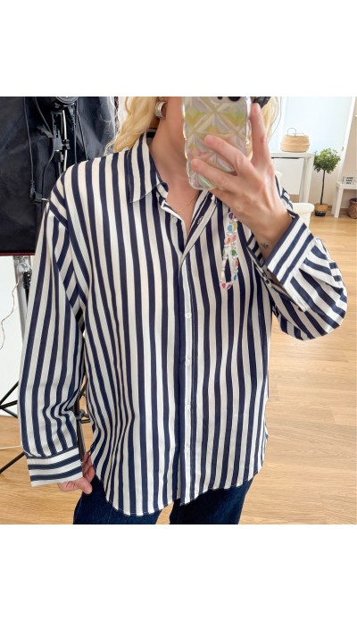 Lacivert çizgili oversize gömlek 