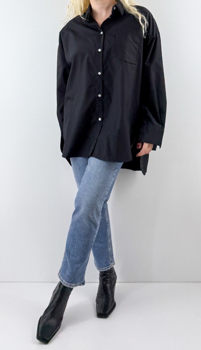 Siyah oversize poplin gömlek