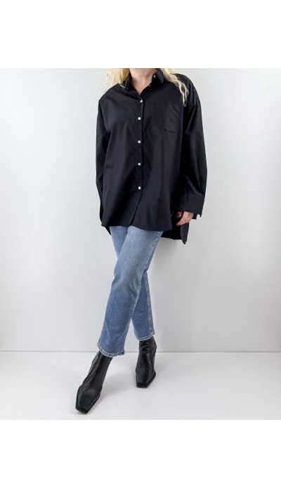 Siyah oversize poplin gömlek