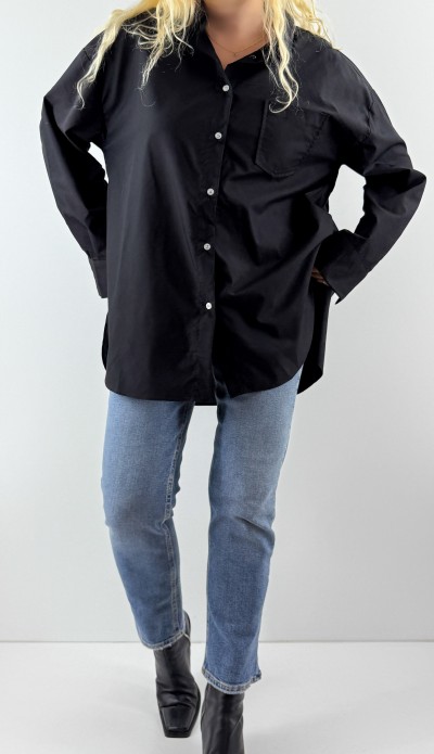 Siyah oversize poplin gömlek