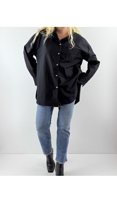 Siyah oversize poplin gömlek