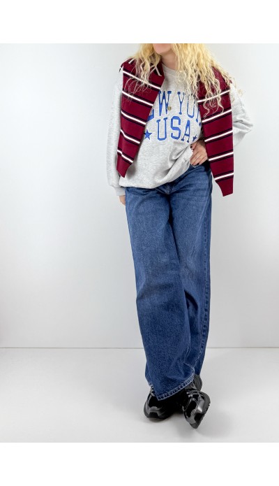 Lacivert çizgili bordo triko kazak