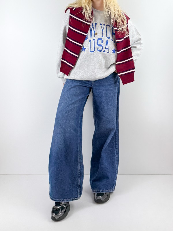 Lacivert çizgili bordo triko kazak