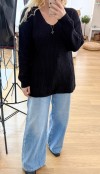 Siyah V yaka rahat kalıp tunik kazak