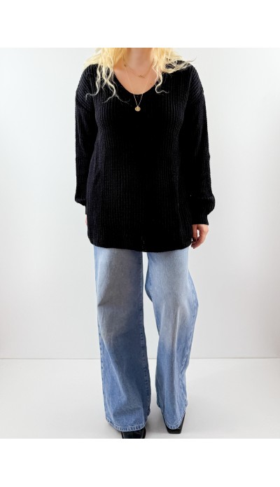 Siyah V yaka rahat kalıp tunik kazak