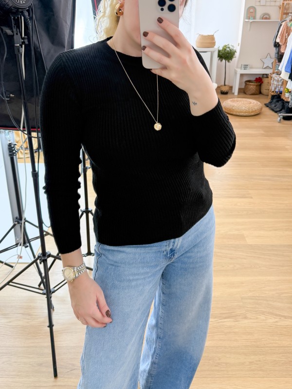 Siyah bisiklet yaka basic kazak