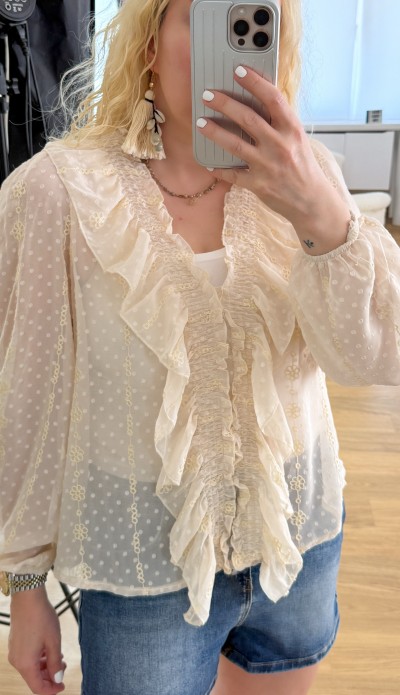 Frilled creme blouse