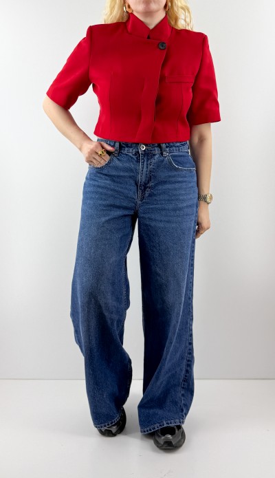 Kırmızı crop blazer ceket