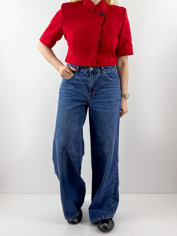Kırmızı crop blazer ceket