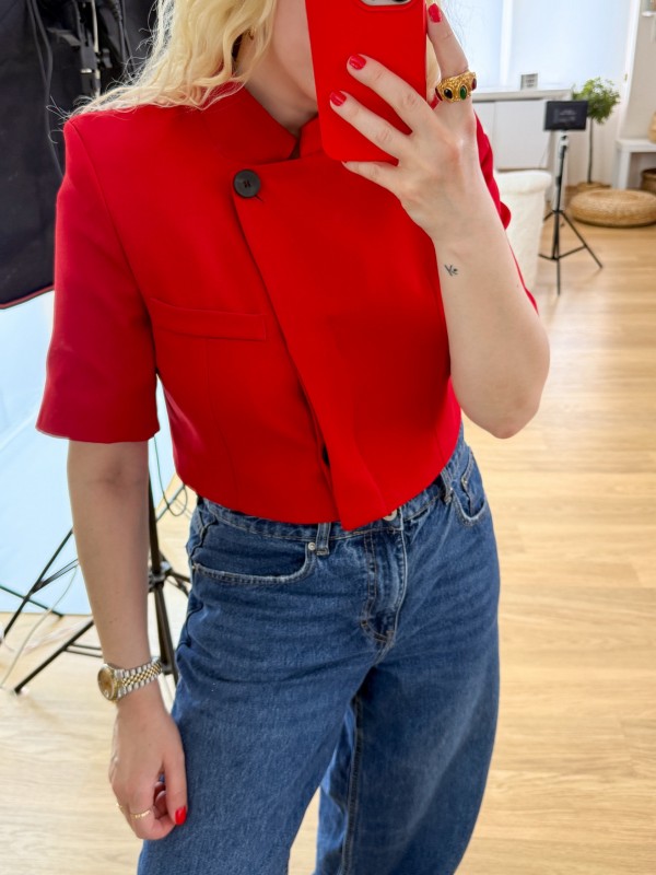 Kırmızı crop blazer ceket