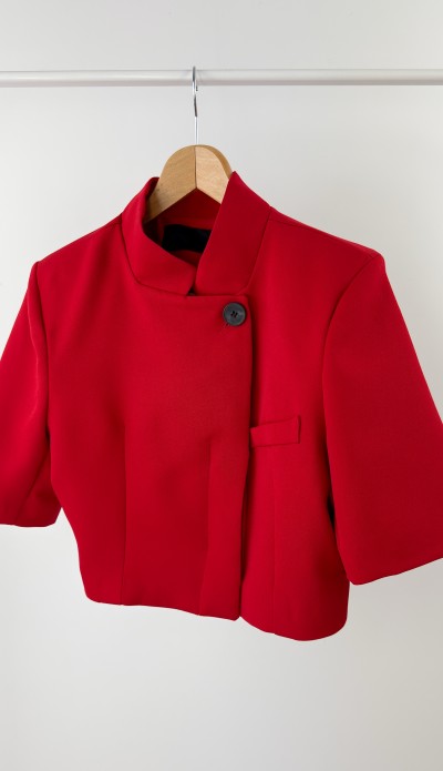 Kırmızı crop blazer ceket