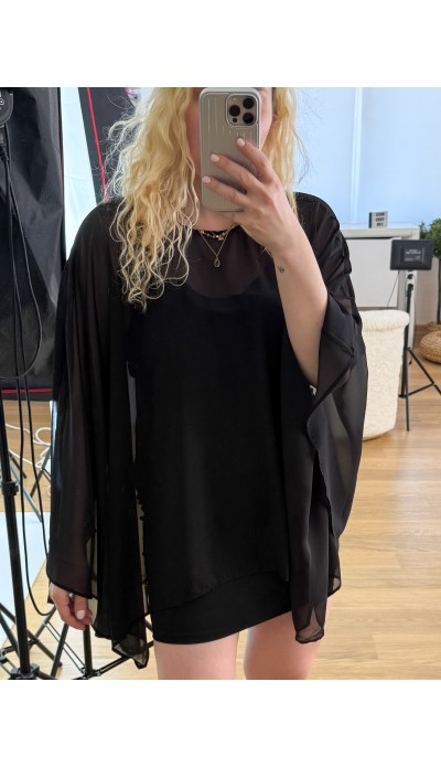 Siyah şifon tunik pelerin