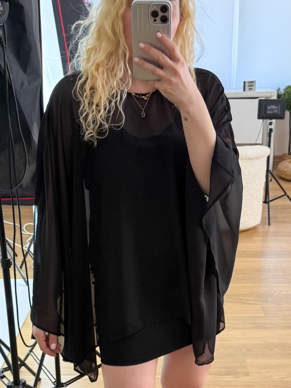 Siyah şifon tunik pelerin