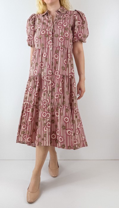 Flower printed poplin midi dress