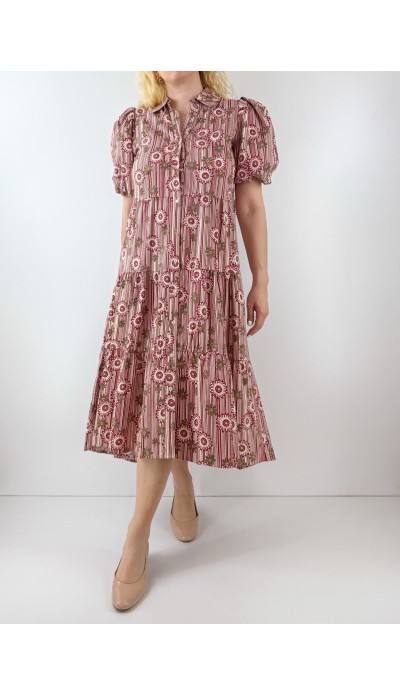 Çiçek desenli midi poplin elbise
