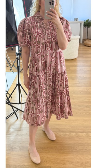 Çiçek desenli midi poplin elbise