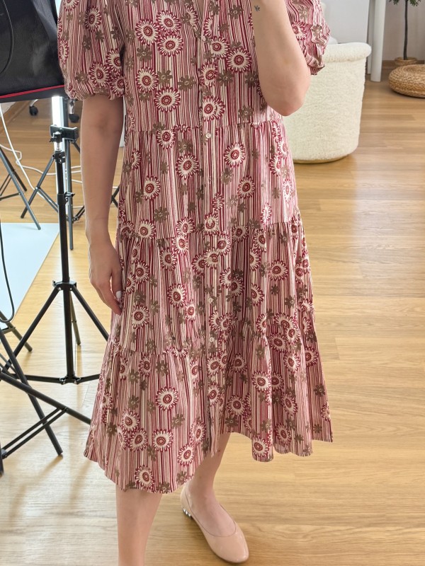 Çiçek desenli midi poplin elbise
