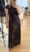 Leopar desen tek omuz maxi elbise