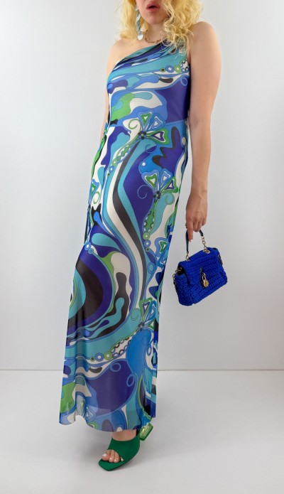 One shoulder special print maxi dress