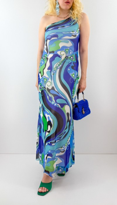 One shoulder special print maxi dress
