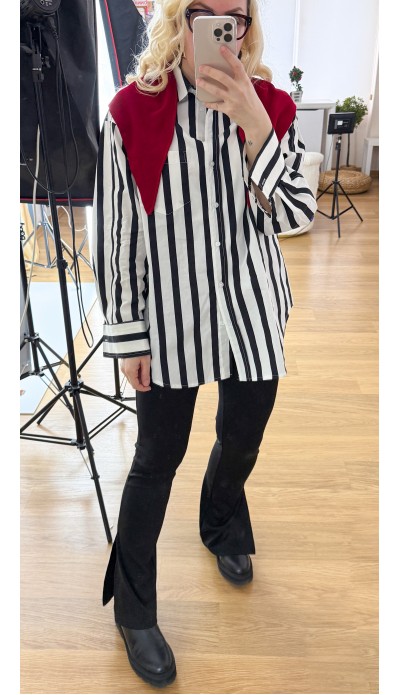 Siyah çizgili beyaz oversize gömlek