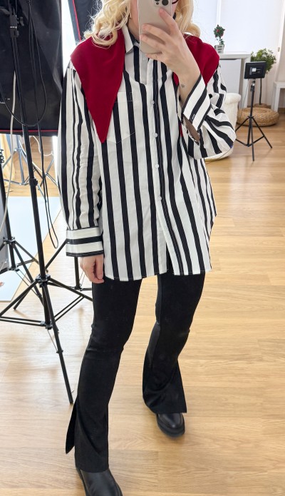 Black striped white oversize shirt