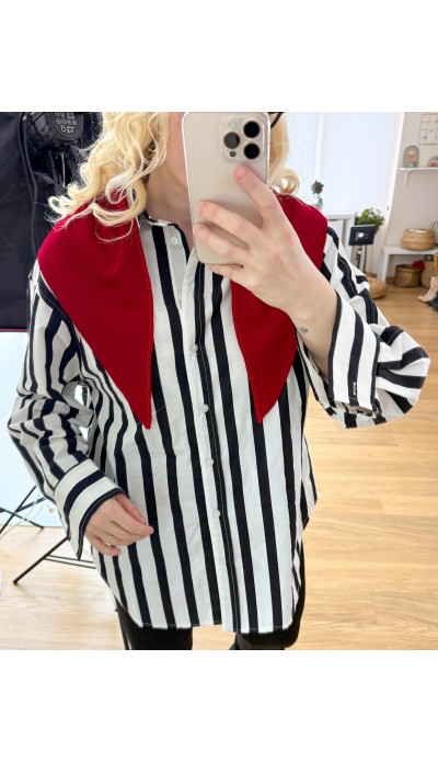 Siyah çizgili beyaz oversize gömlek