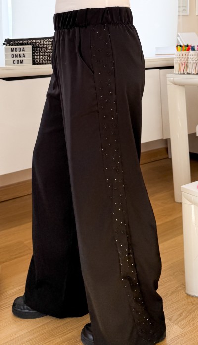 Black side stone detailed pants