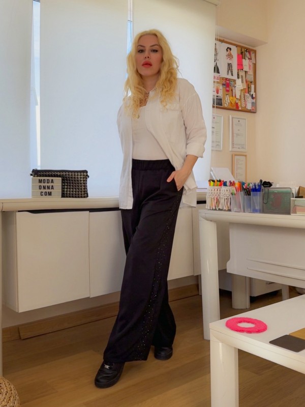 Black side stone detailed pants