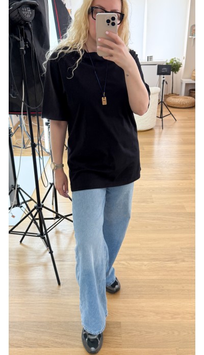 Siyah tunik boy tişört