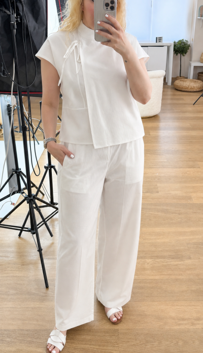 White poplin shirt pants set