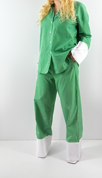 White striped green shirt pant set