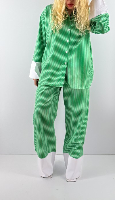 White striped green shirt pant set