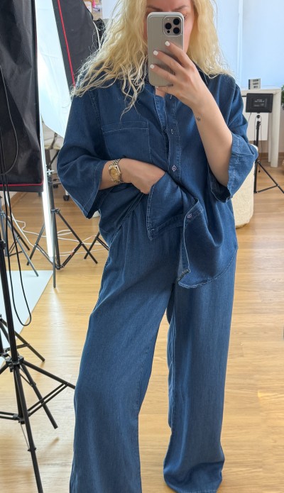 Tencel denim shirt pants set