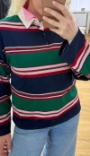 Çizgili polo yaka sweatshirt