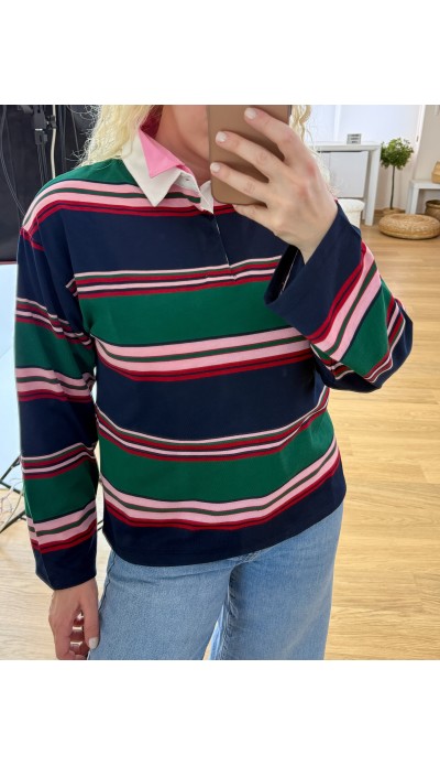 Çizgili polo yaka sweatshirt
