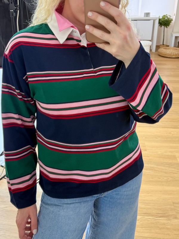 Çizgili polo yaka sweatshirt
