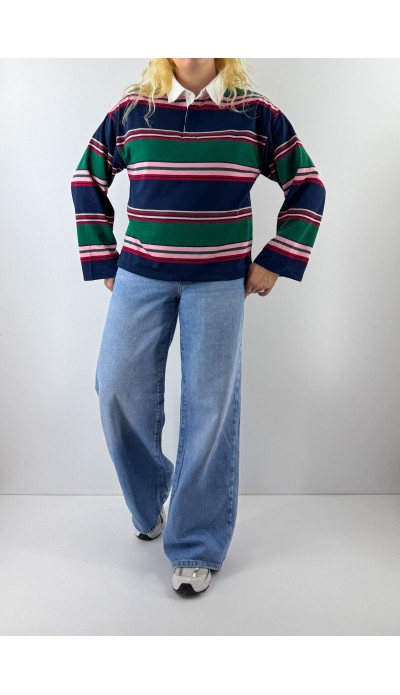 Çizgili polo yaka sweatshirt