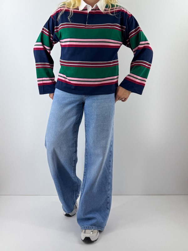 Çizgili polo yaka sweatshirt