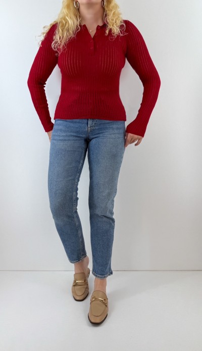 Red polo knit blouse
