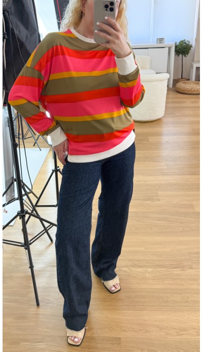Renkli çizgili sweatshirt