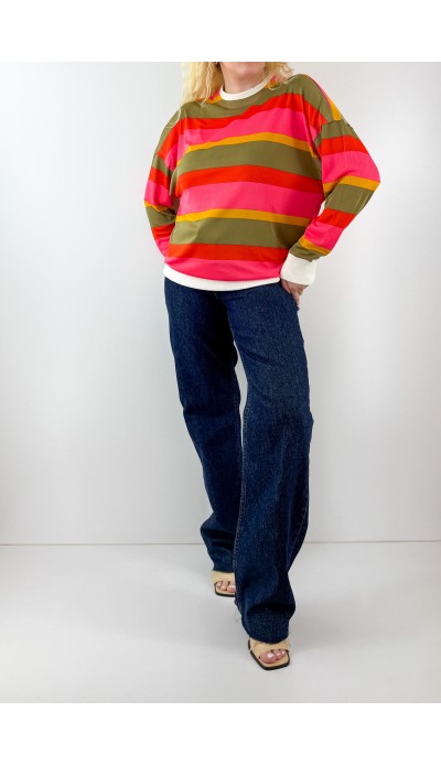 Renkli çizgili sweatshirt