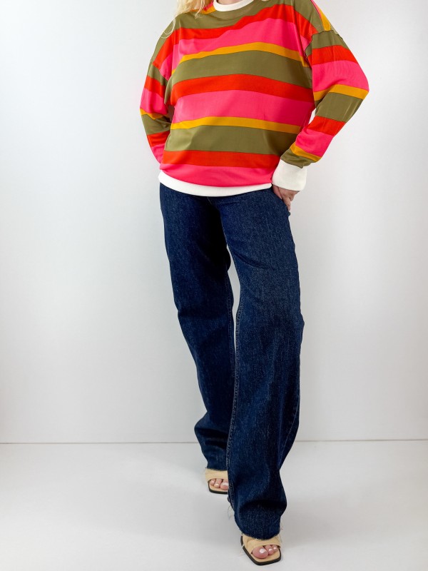 Renkli çizgili sweatshirt