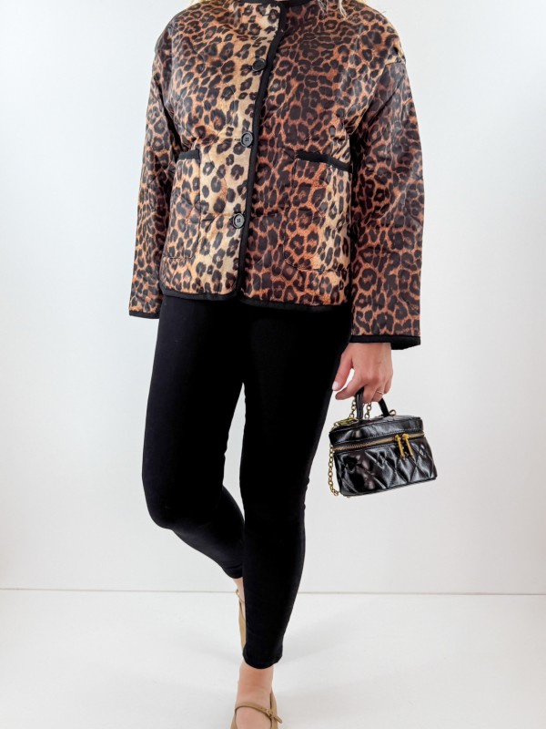 Leopar desen kapitone ceket