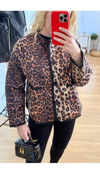 Leopar desen kapitone ceket