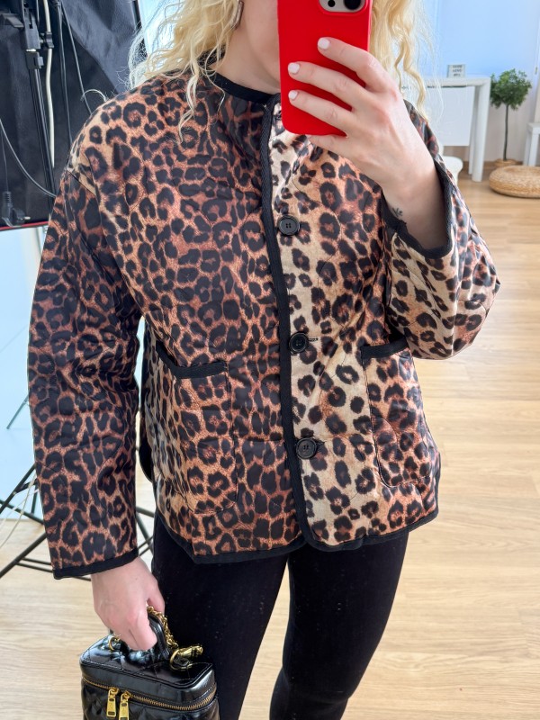 Leopar desen kapitone ceket