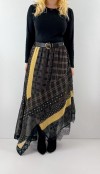 Patchwork desenli kemerli şifon etek